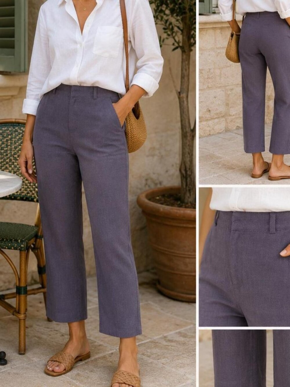 ELEVENSES via Anthropologie. cropped straight slim ankle linen pants.